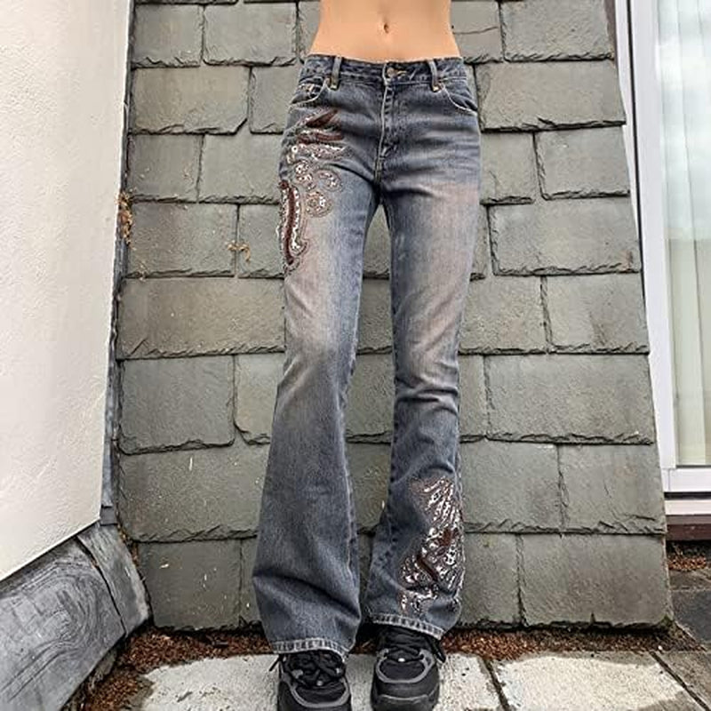 Indie Aesthetics E-Girl Vintage Trousers for Women Low Waist Flare Pants Slim Fit Pockets Fashion Black Pants Y2K Streetwear