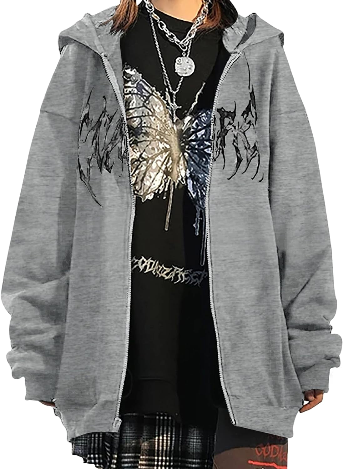 Women’S Casual Graphic Printed Hoodies Oversized Zip up 90S E-Girl Streetwear Grunge Jacket