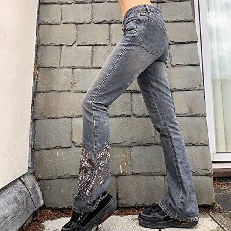 Indie Aesthetics E-Girl Vintage Trousers for Women Low Waist Flare Pants Slim Fit Pockets Fashion Black Pants Y2K Streetwear