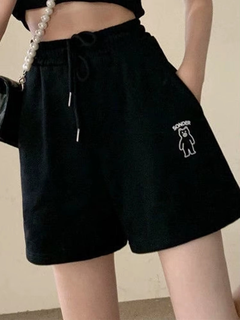 Loose Soild Drawstring Short Pant for Women Clothes Streetwear Elasticity High Waist Casual Shorts Patchwork Fashion Ropa Mujer