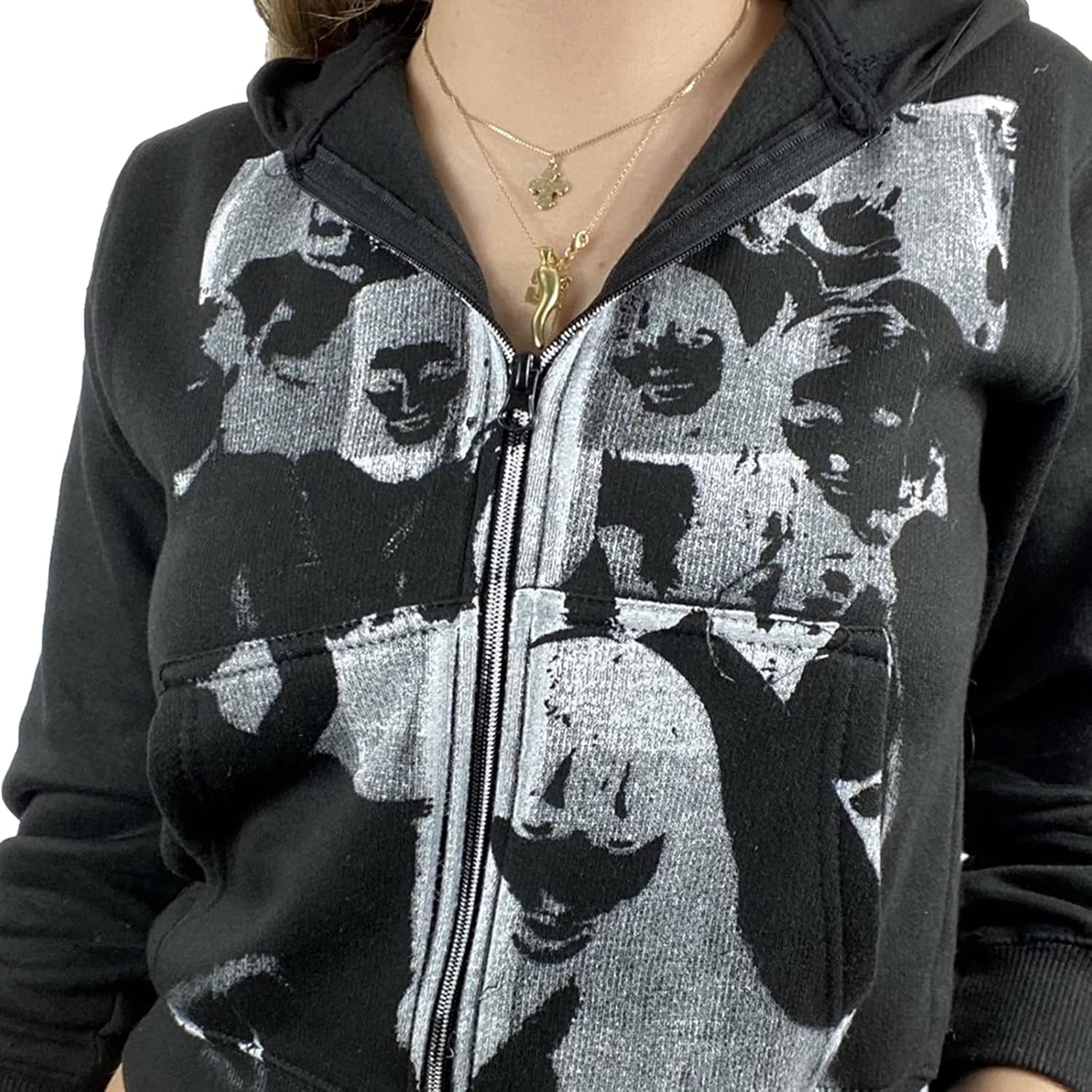 Women'S Hooded Jacket with Pockets Y2K Zip up Hoodie Face Portrait Sweatshirt