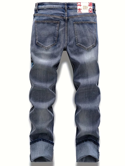 Mens Graffiti Art Denim Jeans Fashionable Street Style Distressed Washed Look Comfort Fit for Spring Autumn Mens Graffiti