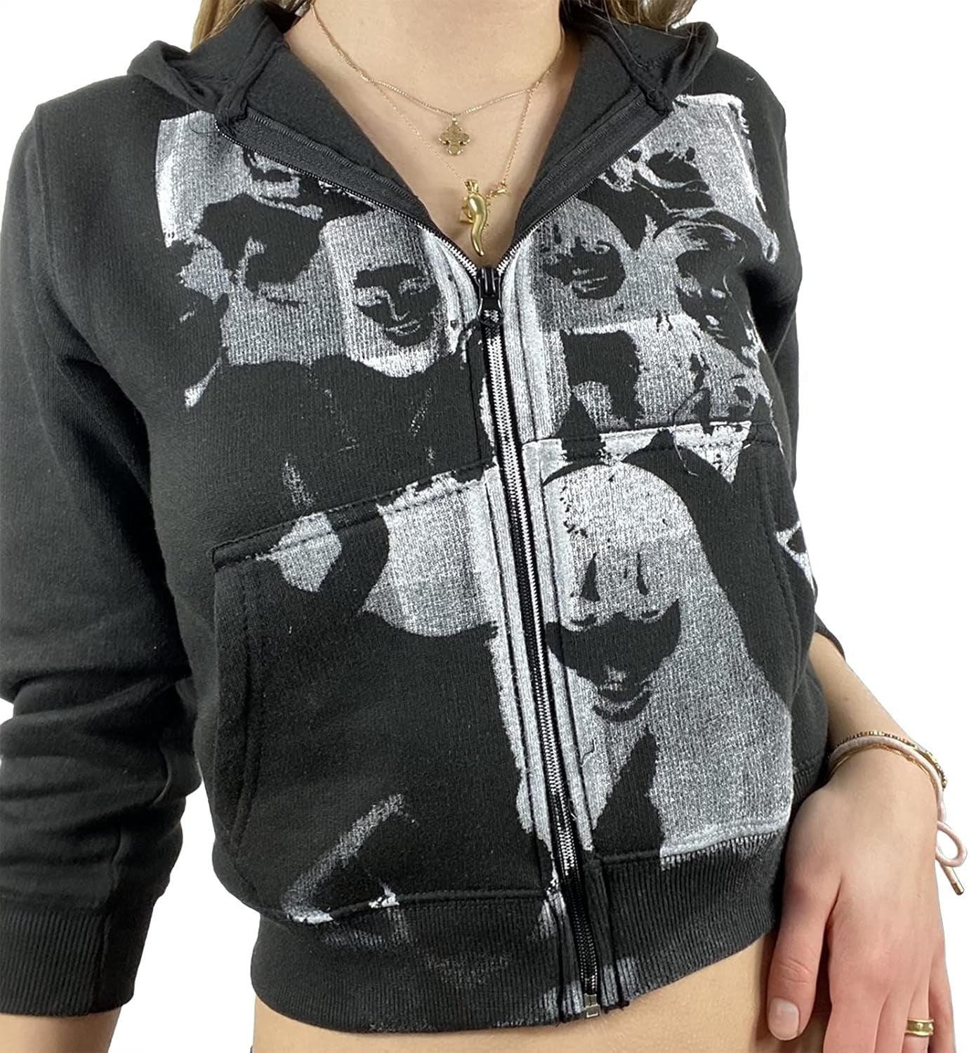 Women'S Hooded Jacket with Pockets Y2K Zip up Hoodie Face Portrait Sweatshirt