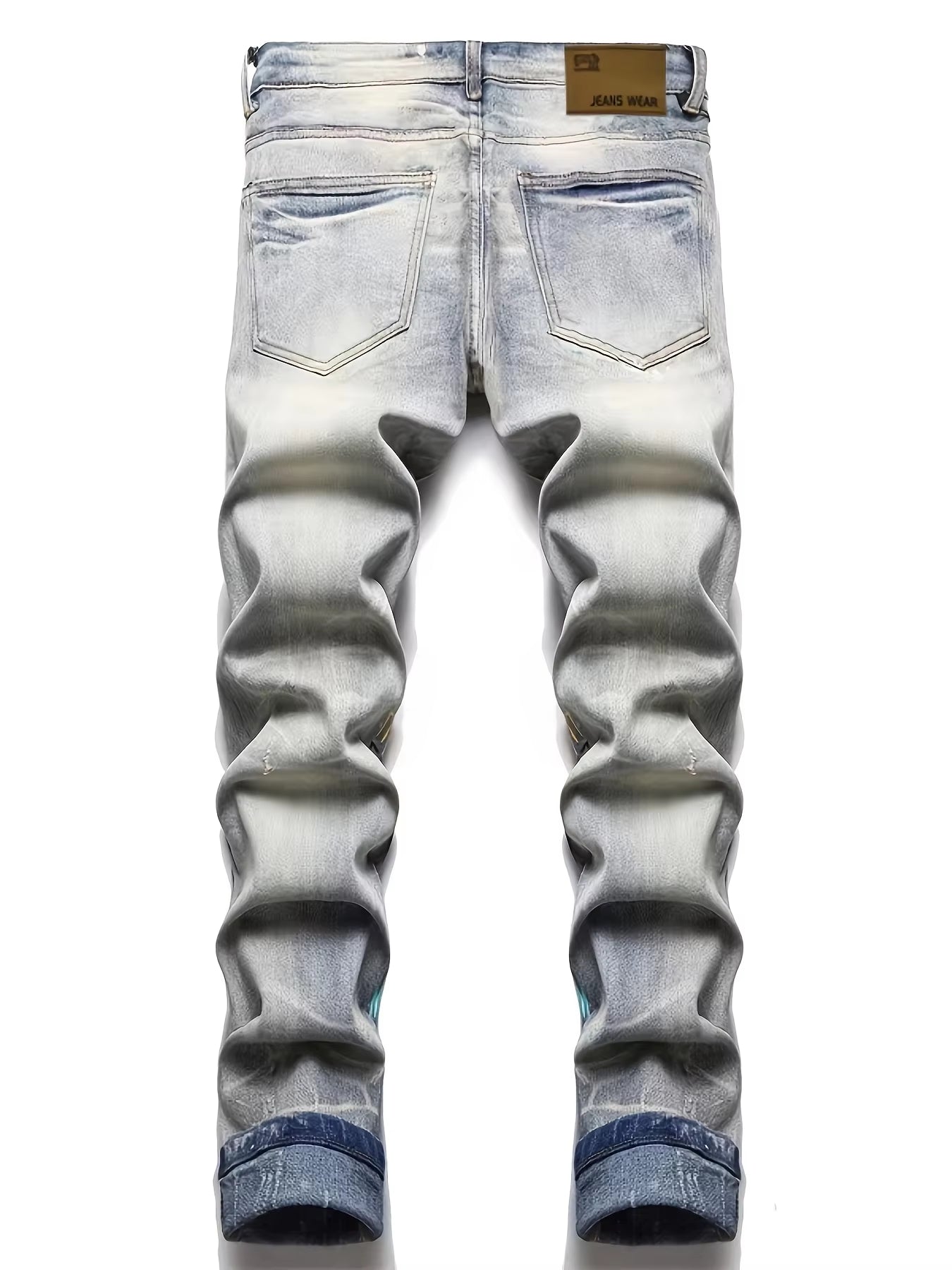 Slim Streetwear Jeans for Men Stretch Denim with Unique Doodles Ripped Skinny Fit Perfect for Hip-Hop Urban Style