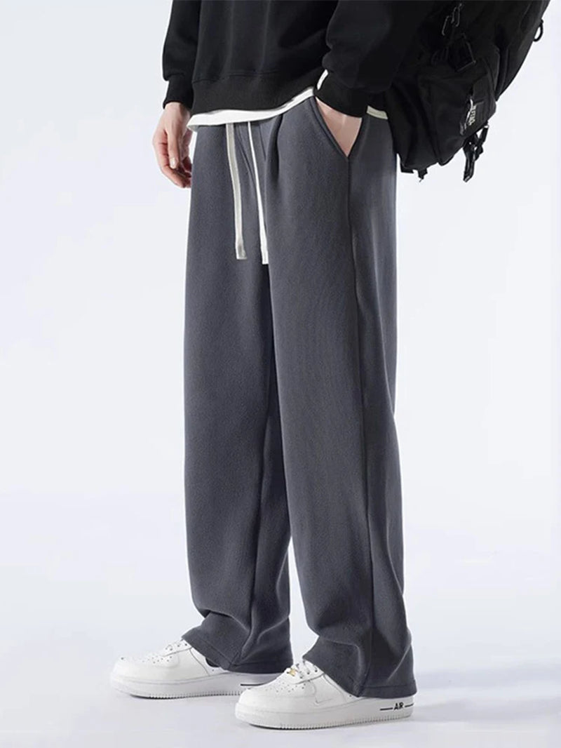 Winter Thick Fleece Warm Sweatpants Men Streetwear Wide-Leg Straight Loose Track Pants Male Casual Thermal Velvet Trousers