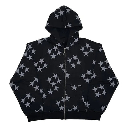 2022 Men Y2K Streetwear Hip Hop Zip up Hoodie Vintage Fashion Star Print Pattern Long Sleeve Anime Sweatshirt Hoodies Jackets