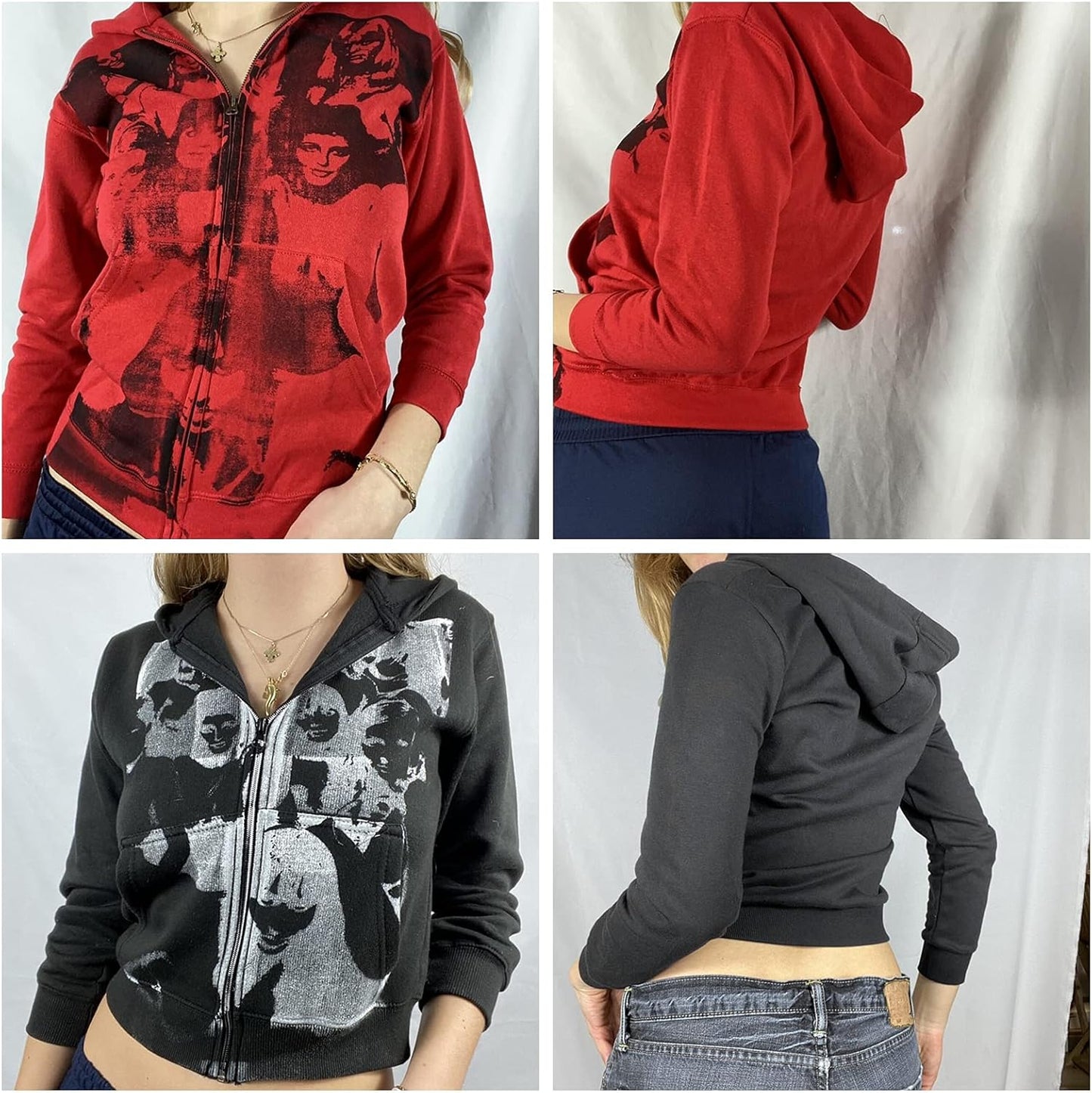 Women'S Hooded Jacket with Pockets Y2K Zip up Hoodie Face Portrait Sweatshirt